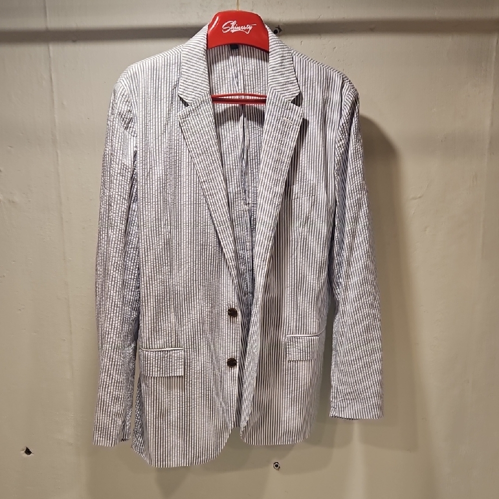 J. Crew Blue and White Striped Blazer